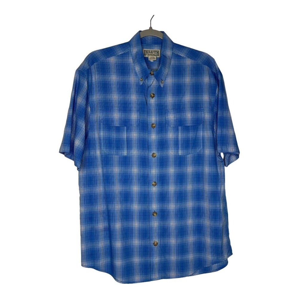 Duluth Trading Co Mens Shirt Size Medium Nylon Blend Pockets Blue Check Casual